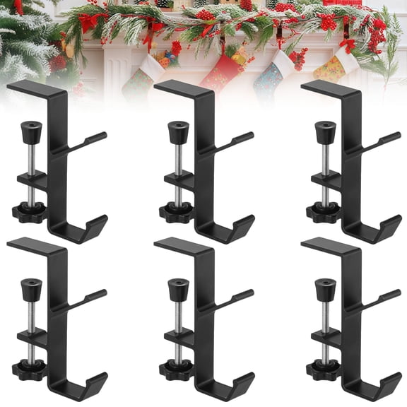 6 Pack No-Drill Mantle Hooks - 2-in-1 Adjustable Fireplace Garland & Stocking Hangers with Anti-Slip Pads, 22lb Capacity, for Holiday & Year-Round Decor