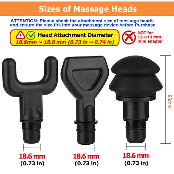 6 Pcs Massage Gun Heads Replacement Attachments for Deep Tissue Relief 18.6-18.8mm Diameter