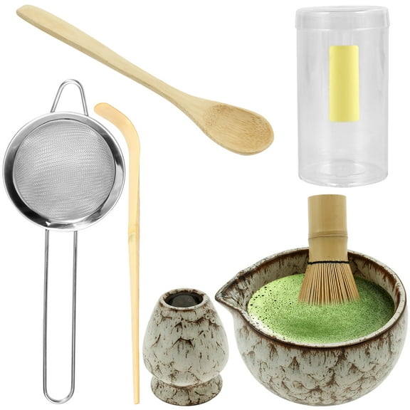 6 Pcs Matcha Whisk Set Elegant Matcha Set Japanese Tea Set Includes Whisk Holder Ceramic Bowl Stainless Steel Sifter Tea Scoop Wood Spoon for Beginners Home