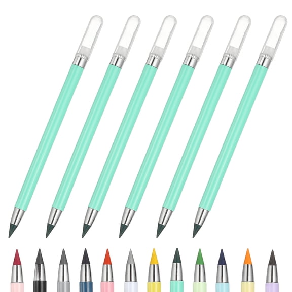 6 Pcs Mechanical Sharpened Forever Pencils Set, Green