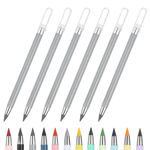 6 Pcs Mechanical Sharpened Forever Pencils Set, Grey