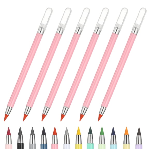 6 Pcs Mechanical Sharpened Forever Pencils Set, Pink