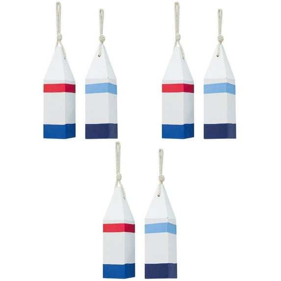 6 Pcs Mediterranean Style Wooden Buoy Shape Pendant Retro Style Buoy Decoration