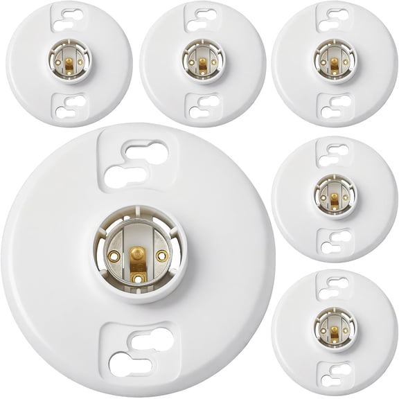 6 Pcs Medium Base E26 Lampholder Ceiling Light Sockets White Phenolic Bulb Socket Incandescent Fluorescent CFL Lamp Holder 660w 250v (Keyless)