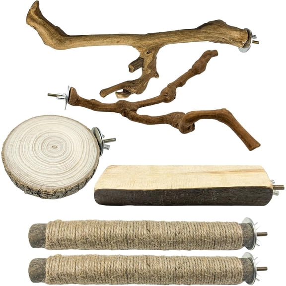 6 Pcs Medium Bird Perch Set, Natural Wood Bird Perches, Parrot Cage Toys for Cockatiels, Conures, Budgies, and Parakeets, Cage Accessories for Small and Medium Parrots