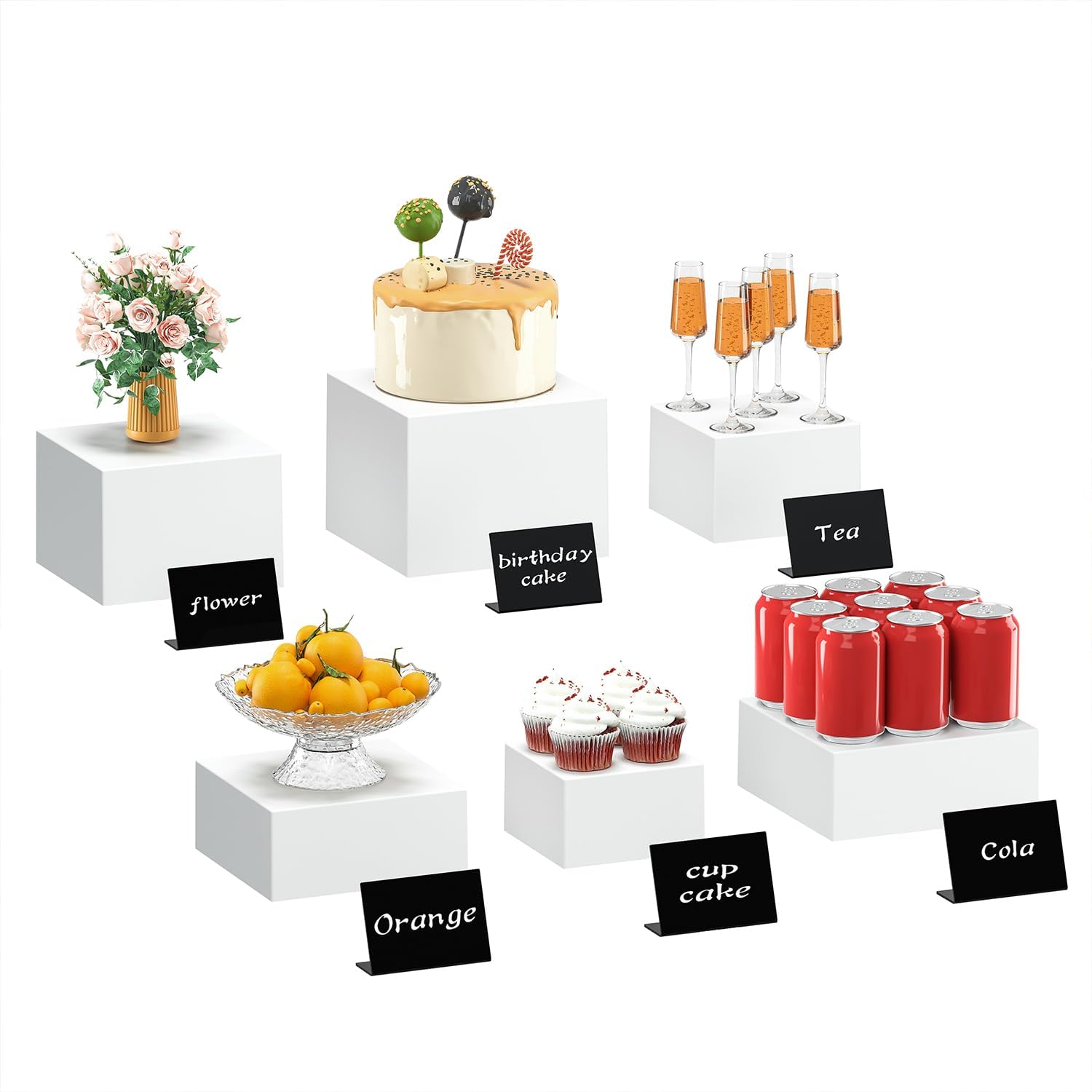 6 Pcs Medium-Sized White Acrylic Boxes for Display as Buffet Risers and ...