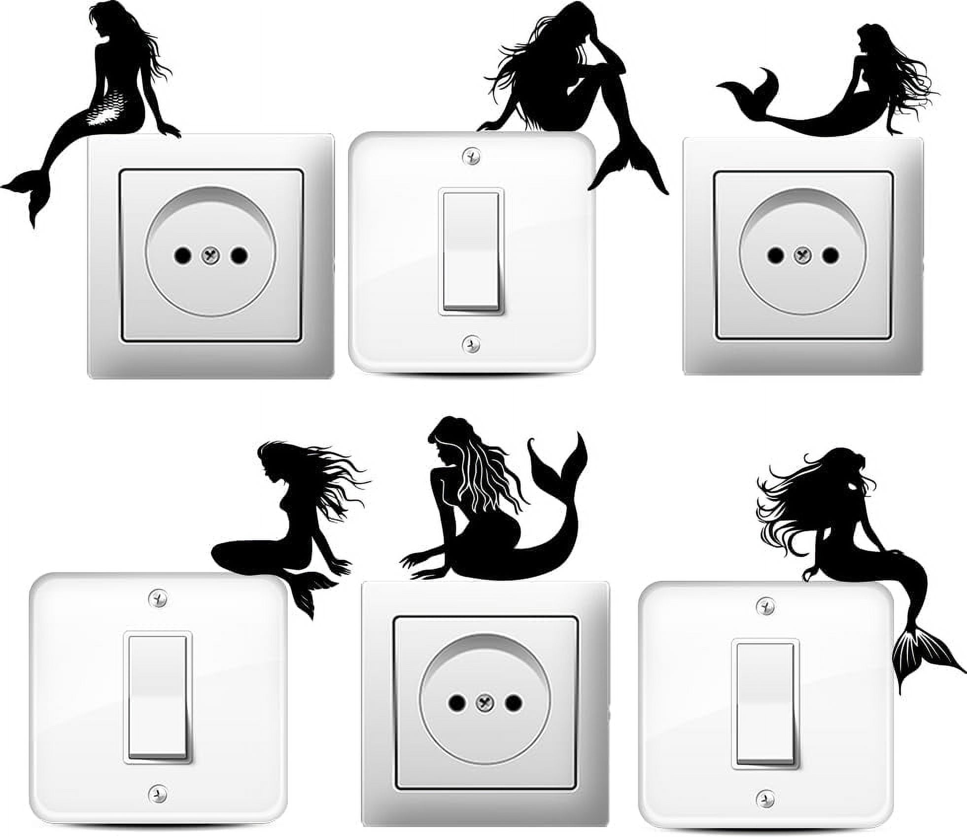 6 Pcs Mermaid Creative Light Switch Stickers Mermaid Wall Sticker ...