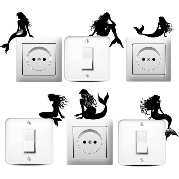 6 Pcs Mermaid Creative Light Switch Stickers Mermaid Wall Sticker Mermaid Light Switch Decals Mermaid Decor Wall Sticker for Light Switch Outlets Ledge Vehicle and Home Art Decor