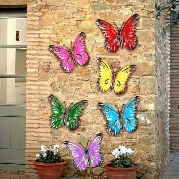 6 Pcs Metal Butterfly Wall Art Outdoor Decor,Colorful Fence Wall Art Decor,3D Metal Butterflies Wall Sculpture,Butterflies Decoration Hanging for Bedroom Balcony Garden Outdoor Yard,Christmas Gift