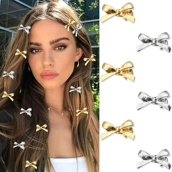 6 Pcs Metal Hair Bows for Women,Small Bowknot Hair Clip,Bow Knot Hair Pins,Mini Hair Bows Duckbill Clip Bowknot,Side Clips Hair Accessories,Broken Hairpins Barrettes for Prom Wedding,Gold,Silver