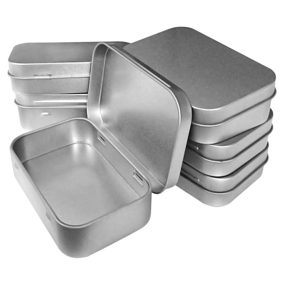 6 Pcs Metal Hinged Tin Box Container Mini Portable Small Storage Container Kit with Lid for Home Storage 3.7x2.3x0.8 Inch, Silve