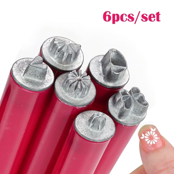 6 Pcs Metal Nail Stamping Dotting Pen Set, Multi Pattern Alloy Stamp Head Manicure Print Tool Reusable DIY Nail Art Stamp Pens for Home Salon Flower Leaf Pattern Nail Decoration Supplies