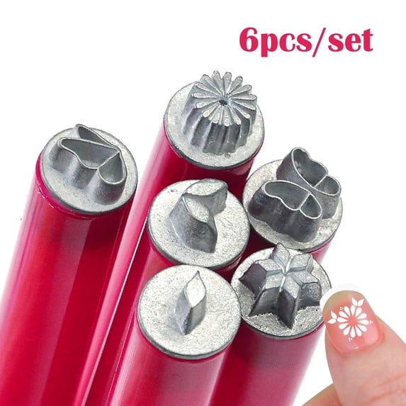 6 Pcs Metal Nail Stamping Dotting Pen Set, Multi Pattern Alloy Stamp Head Manicure Print Tool Reusable DIY Nail Art Stamp Pens for Home Salon Flower Leaf Pattern Nail Decoration Supplies