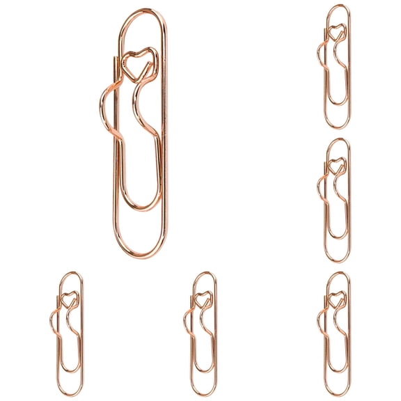 6 Pcs Metal Pen Holder Clips For Notebook,2.75 Inch Metal Heart Shape Pen Clips,Pen Holder Clips For Notebook Papers Journal Book,Multi Function Paper Clip Pen Holder,Paperclip Pen Holder,Rose Gold