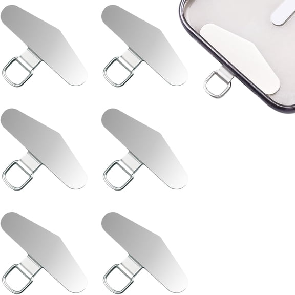 6 Pcs Metal Phone Tether Tags 1.89x0.91in Cell Phone Lanyard Case Patch Silver Mobile Phone Case Strap Insert Stainless Steel Phone Lanyard Pad Attachment for Smartphone, without Adhesive