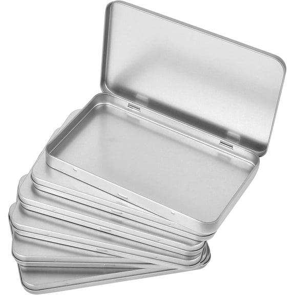 6 Pcs Metal Rectangular Tin Metal Hinged Lid, 6.88 x 4.13 x 0.55 Inch Mini Portable Small Storage Container Tin Box, Metal Box with Hinged Lid for Home or Outdoor Active Storage (Silver)