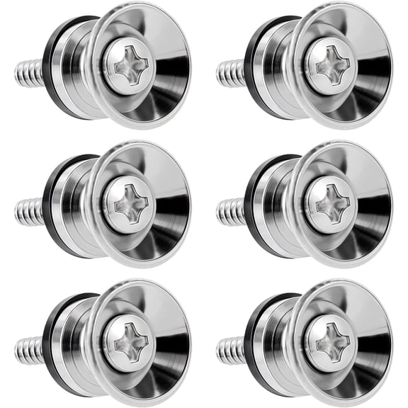 6 Pcs Metal Strap Buttons End Pins, Mushroom Style Guitar Ukulele Bass Strap, Silver Metal Guitar Strap Locks Set for Guitar Bass Ukulele (Chrome)