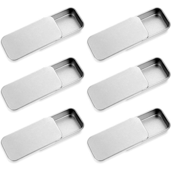 6 Pcs Metal Tin Box Container, Empty Slide Top Tin Containers Rectangular Hinged Tins Box Mini Portable Storage Tins Home Organizer Kit for Storage Candies Jewelry Crafts