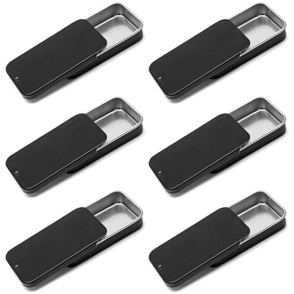6 Pcs Metal Tin Container Slide Lid, Empty Tin Box Storage Container,2.36" x 1.34" x 0.4" Black Metal Tin Container Slide Top for DIY Pills, Solid Perfumes, Lip Balms, Cards and Herbs