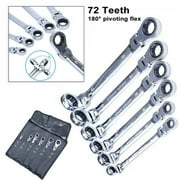 6 Pcs Metric Ratchet Wrench Set, Double Box End Flex Head Ratcheting Wrench Set with Organizer Pouch Combination Spanners Tool for Men