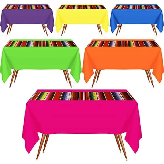 6 Pcs Mexican Fiesta Tablecloth 54 x 108'' Party Plastic Tablecloth Striped Table Cover for Mexican Fiesta Party Decorations (Pure with Stripe Style)