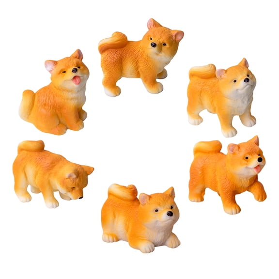 6 Pcs Micro Landscape Puppy Small Ornaments Figurines Miniature Dog Car Animal Orange
