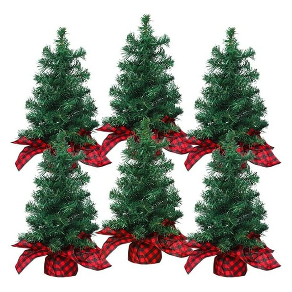 6 Pcs Mini Artificial Christmas Tree Unlit Fake Christmas Decorative Xmas Fake Pine Tree Decor with Base for Table Decorations (19.69 Inch)