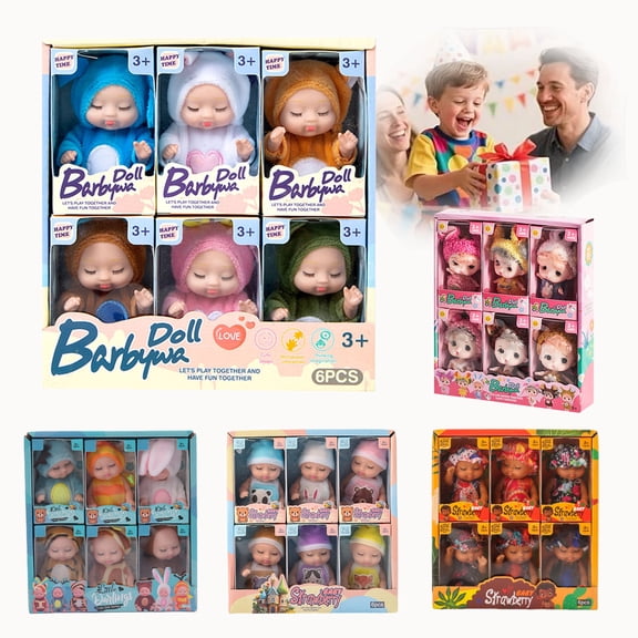 6 Pcs Mini Baby Dolls Set, 3 inch Realistic Baby Dolls Gifts for Kids, Reborn Lifelike Holiday Christmas Birthday Gifts for Girls Toddlers, Stockings Stuffers for 1 2 3 4 5 6 Years Old, A
