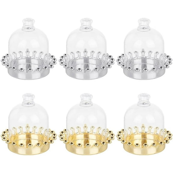 6 Pcs Mini Cake Stand with Dome Cover Plastic Cake Display Stand Glass Cloche Dome Clear Bell Jar Cover for Cake Macaron Dessert Cheese Candy Plants Succulents Silver/Gold Plastic