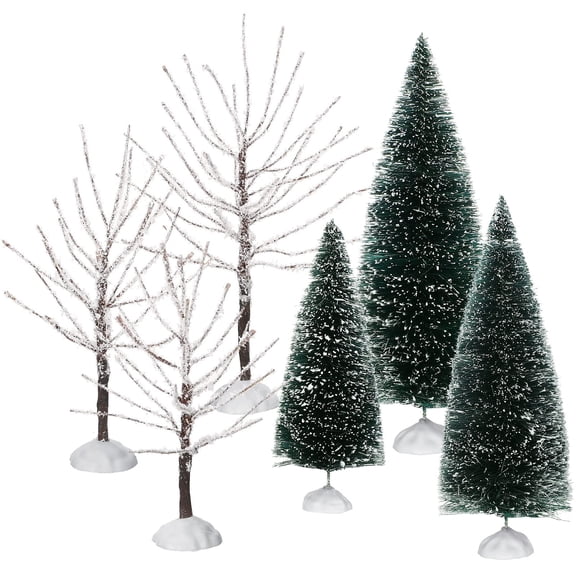 6 Pcs Mini Christmas Village Trees Snowy Sisal Frost Tree Tabletop Decor