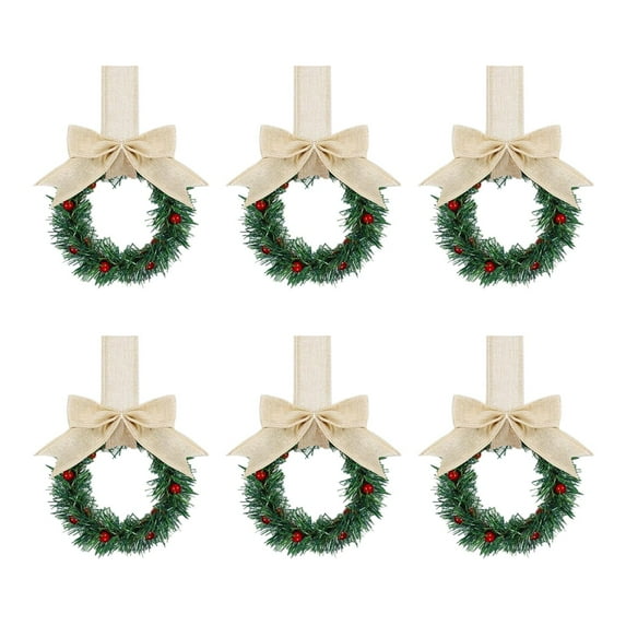 6 Pcs Mini Christmas Wreaths with Ribbon for Kitchen Cabinet, Window, Door Decor - 5.12 Inch Xmas Holiday Decorations, B, Wreaths
