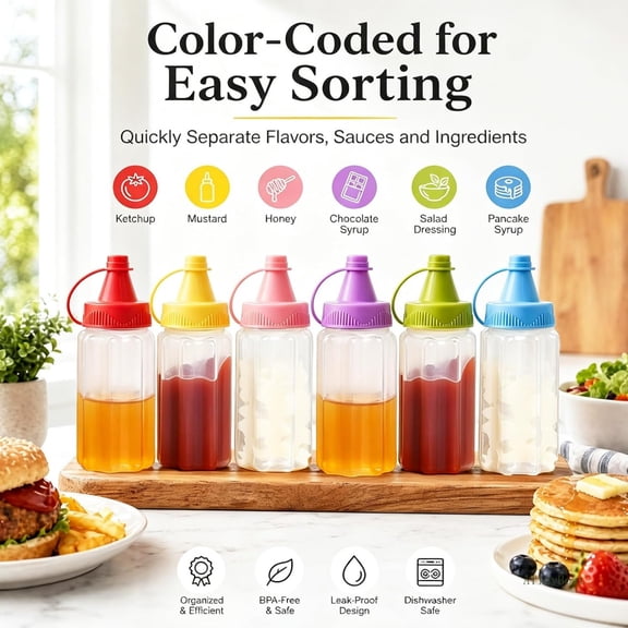 6 Pcs Mini Condiment Squeeze Bottles 1oz, Sauce Container