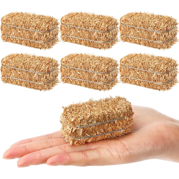 6 Pcs Mini Hay Bales Miniature Hay Bales for Decoration Small Decorative Straw for Easter Scene Rustic Wedding Western Cowboy Themed Birthday Party Decorations (2.6 x 1.2 x 1.2 Inch)