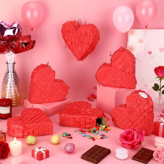 6 Pcs Mini Heart Piñata Small Red Heart Piñata Valentines Day Decorations Party Favors Supplies Table Centerpieces Event Photo Props for Birthday, Valentines Day Gift