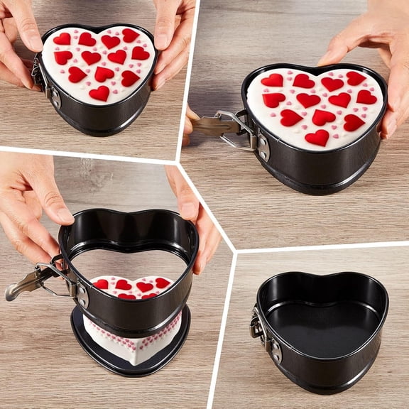 6 Pcs Mini Heart Springform Pan 4 Inch Heart Shape Mini Cheesecake Pans Non Stick Heart Cake Mold Small Heart Cake Pan with Drop Bottom for Air Fryer Pressure Cooker Baking (Black)