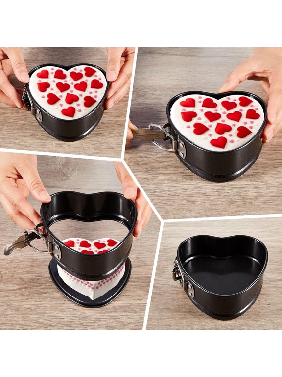 6 Pcs Mini Heart Springform Pan 4 Inch Heart Shape Mini Cheesecake Pans Non Stick Heart Cake Mold Small Heart Cake Pan with Drop Bottom for Air Fryer Pressure Cooker Baking (Black)