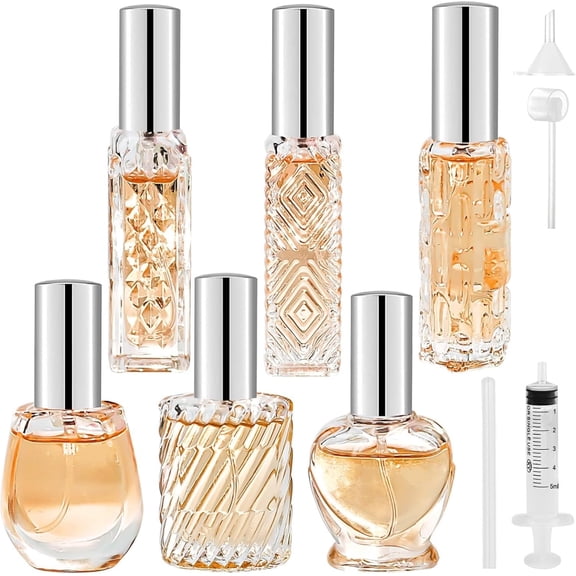 6 Pcs Mini Perfume Atomiser, Boriyuan Refillable Small Empty Transparent Perfume Bottle, Portable Pocket Glass Spray Bottles with Dispenser Tool Kit for Women Men Date, Party, Work, Travel【Portable f