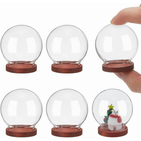 6 Pcs Mini Round Glass Dome Clear Glass Display Dome Cover with Wood Base Cloche Bell Jar DIY