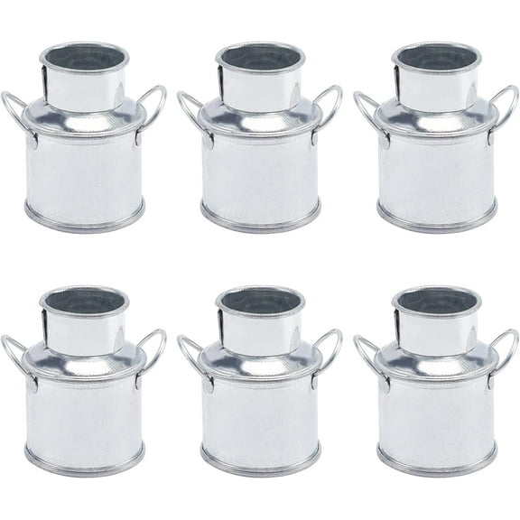 6 Pcs Mini Rustic Galvanized Vase Shabby Chic Small Metal Bucket Dollhouse Flower Plant Vase Milk Can Candy Container for DIY