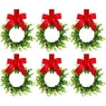 thumbnail image 1 of 6 Pcs Mini Spring Wreaths for Kitchen Cabinet 11.8" Small Artificial Boxwood Wreaths with Linen Bow Party Decor for Door Window Wall Farmhouse Hanging,Red, 1 of 6