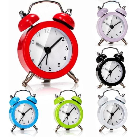 6 Pcs Mini Twin Bell Alarm Clock, 2 Inch Loud Alarm, Small Cute Analog Alarm Clock, Vintage Travel Clock with Stereoscopic Dial for Bedroom Decor, Heavy Sleepers(6 Colors)