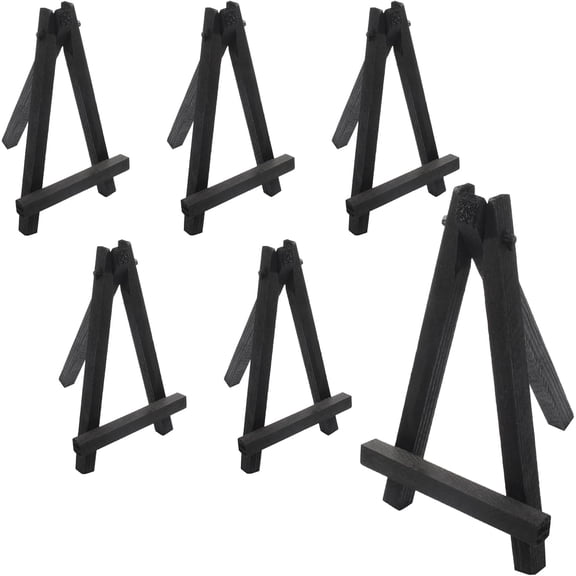 Allio 6 Pcs Mini Wood Display Easel, Black Small Wood Easel Stand for Display, Painting Holder Stand for Canvases, Kids Crafts, Business Cards, Photos