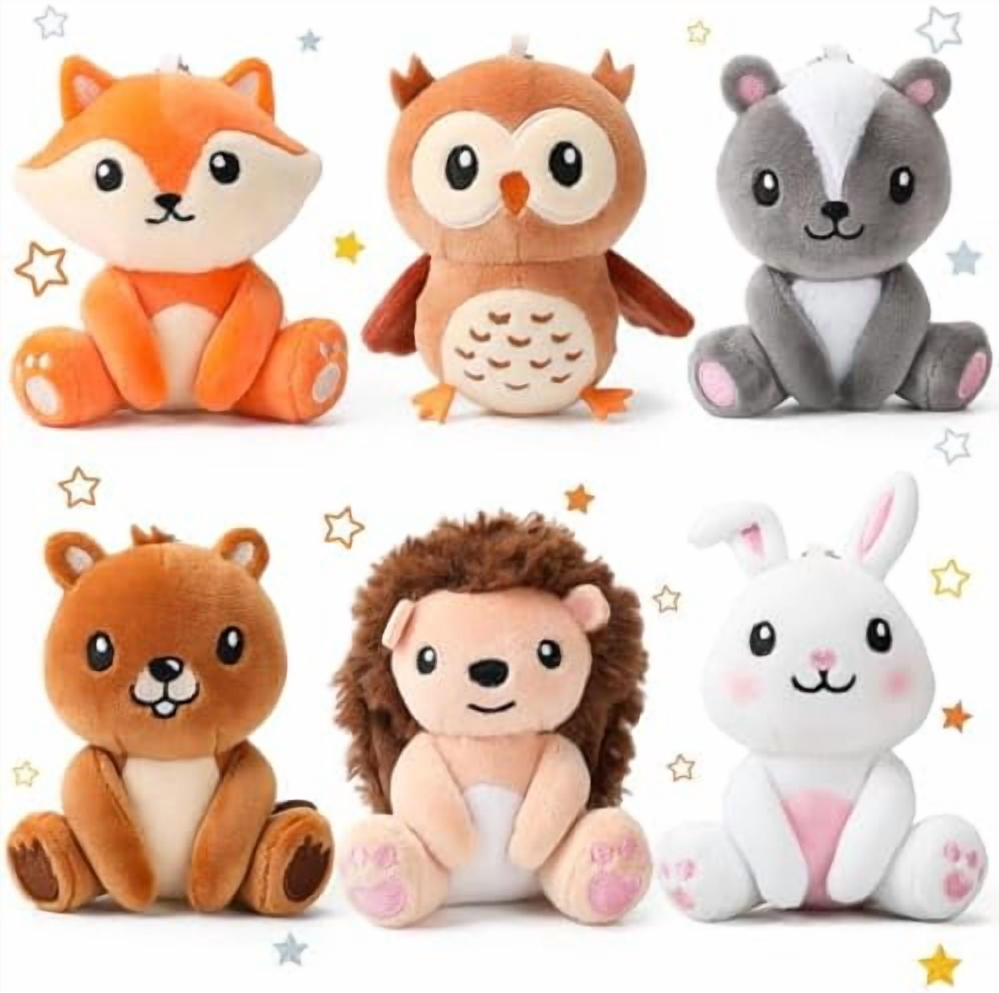 6 Pcs Mini Woodland Animals Stuffed Gift 4 Inch Cute Bear Rabbit ...