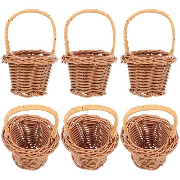 6 Pcs Mini Woven Basket Wedding Party Decoration Small Candy Gift Vintage Easter Baskets Flower Model Tiny Micro Scene