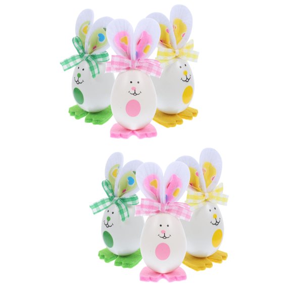 Set of 6 Mini Bunny Figurines Easter Decorations Plastic Ornaments for Home Table and Cloth Decor