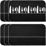 6 Pcs Modern Anti Tarnish Silver Storage Bags Velvet Fabric Flatware Organizer Black Silverware Storage Roll With White Ribbon