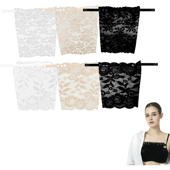 6 Pcs Modesty Panels for Low Cut Tops, Adjustable Cleavage Cover Up Modesty Panel Vest Set, Lace Insert for Low Cut Dress, Lady Lace Clip-on Mock Camisole Bra Insert for Women Dresses, Tank Tops