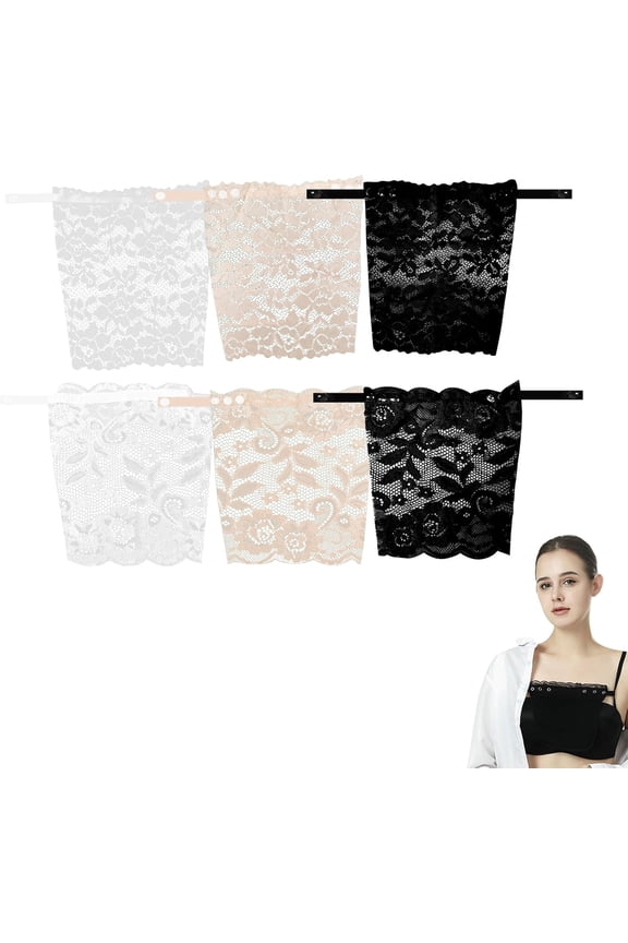 6 Pcs Modesty Panels for Low Cut Tops, Adjustable Cleavage Cover Up Modesty Panel Vest Set, Lace Insert for Low Cut Dress, Lady Lace Clip-on Mock Camisole Bra Insert for Women Dresses, Tank Tops