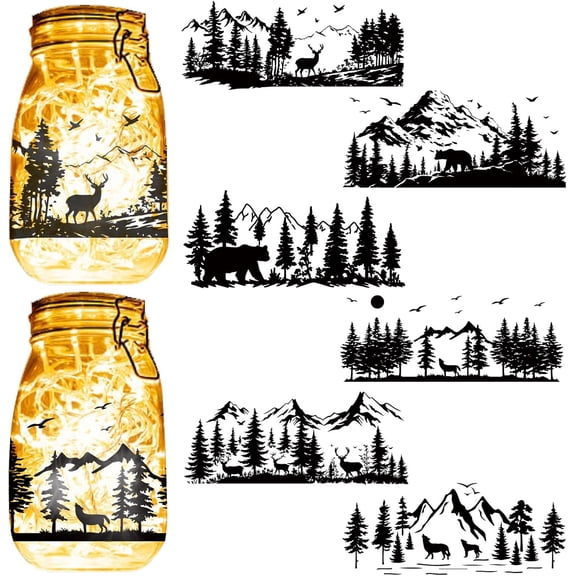 6 Pcs Mountain Mason Jar Silhouettes Cutout Decals Decor Mothers Day Display Scrapbooking Cutouts Decals Waterproof