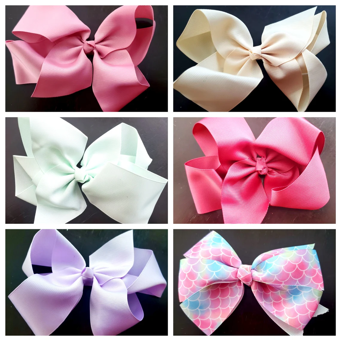 6 Pcs Multi Large Plain Grosgrain Ribbon Girls Boutique Clip Bows -Pack of 6